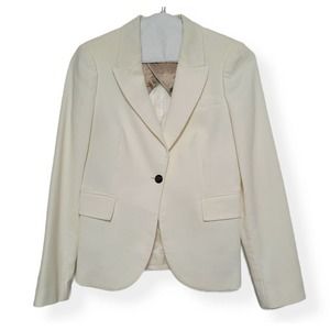 Zara Women Blazer Size M Medium Ivory Elbow Patches Jacket
